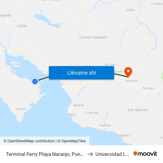 Terminal Ferry Playa Naranjo, Puntarenas to Universidad Latina map