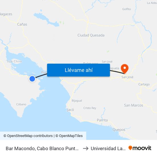 Bar Macondo, Cabo Blanco Puntarenas to Universidad Latina map