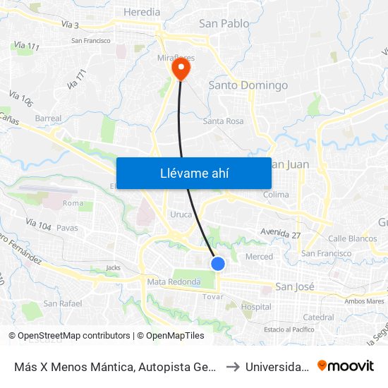 Más X Menos Mántica, Autopista General Cañas San José to Universidad Latina map