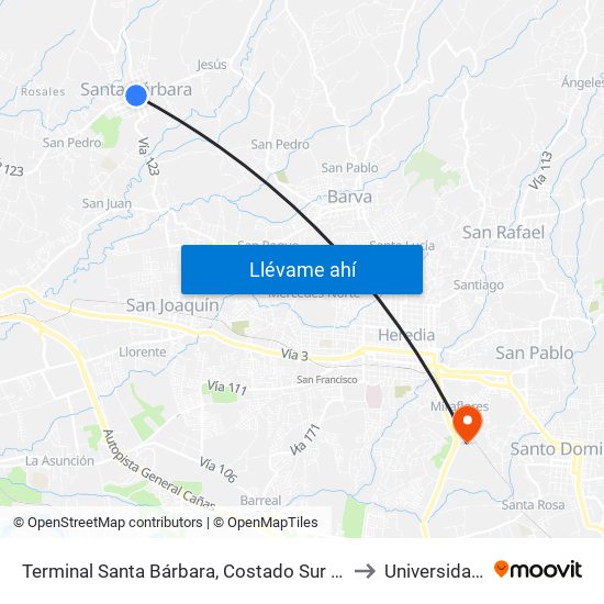 Terminal Santa Bárbara, Costado Sur Parque Santa Bárbara to Universidad Latina map