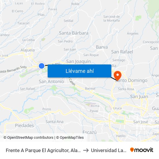 Frente A Parque El Agricultor, Alajuela to Universidad Latina map