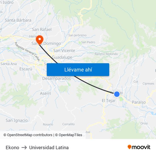 Ekono to Universidad Latina map