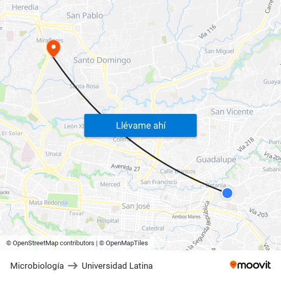 Microbiología to Universidad Latina map