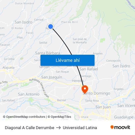 Diagonal A Calle Derrumbe to Universidad Latina map