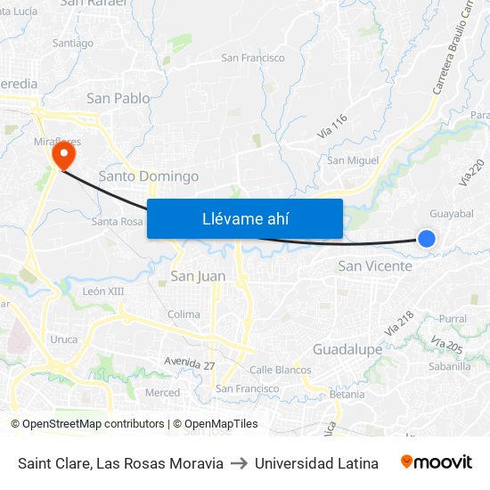 Saint Clare, Las Rosas Moravia to Universidad Latina map
