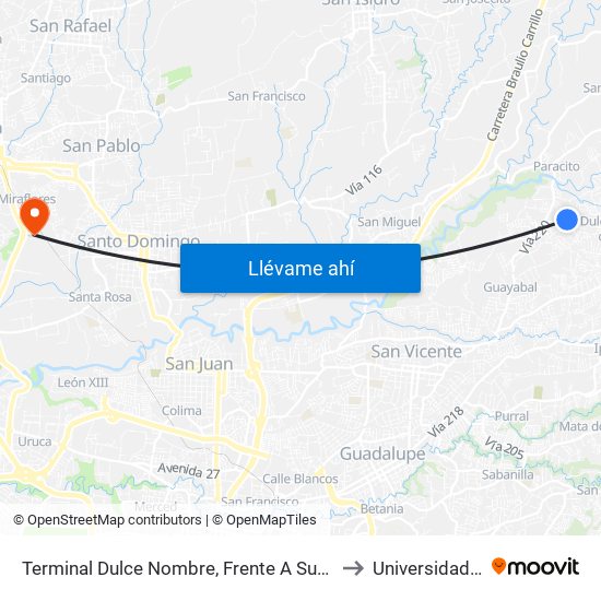 Terminal Dulce Nombre, Frente A Super La Deportiva to Universidad Latina map