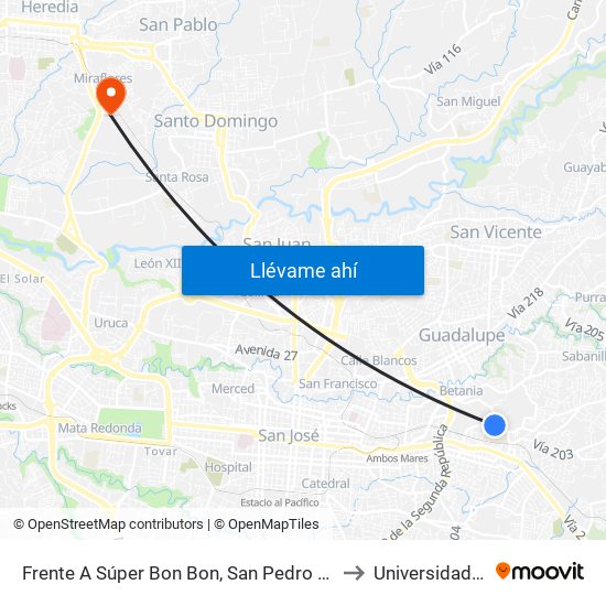 Frente A Súper Bon Bon, San Pedro Montes De Oca to Universidad Latina map