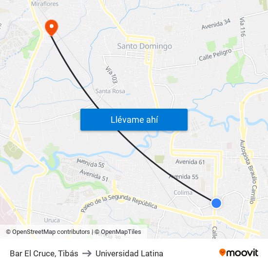 Bar El Cruce, Tibás to Universidad Latina map