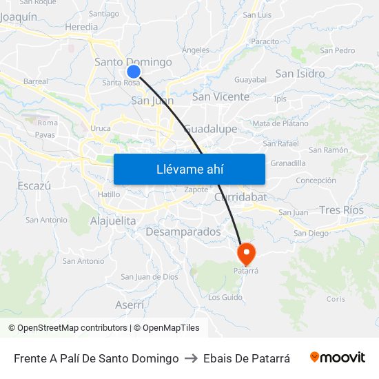 Frente A Palí De Santo Domingo to Ebais De Patarrá map