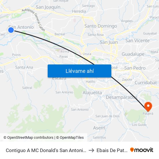 Contiguo A MC Donald's San Antonio, Belén to Ebais De Patarrá map