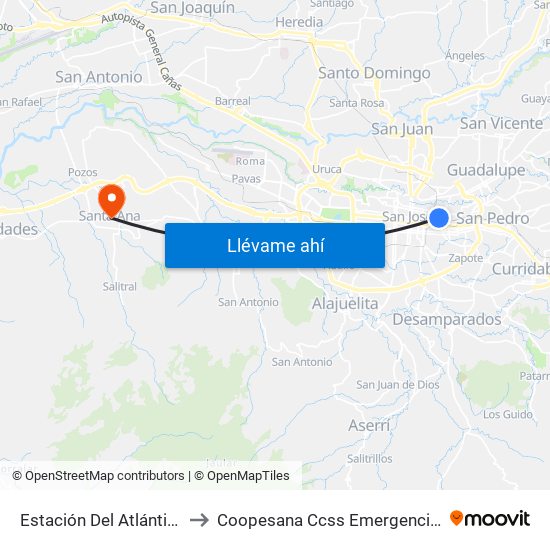 Estación Del Atlántico to Coopesana Ccss Emergencias map