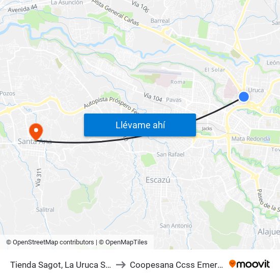 Tienda Sagot, La Uruca San José to Coopesana Ccss Emergencias map