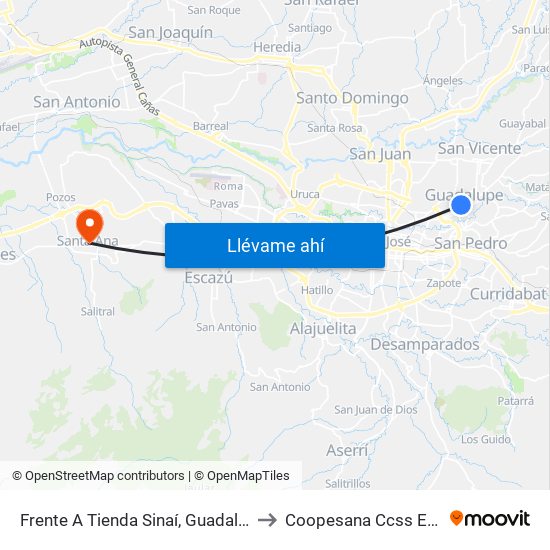 Frente A Tienda Sinaí, Guadalupe Goicoechea to Coopesana Ccss Emergencias map