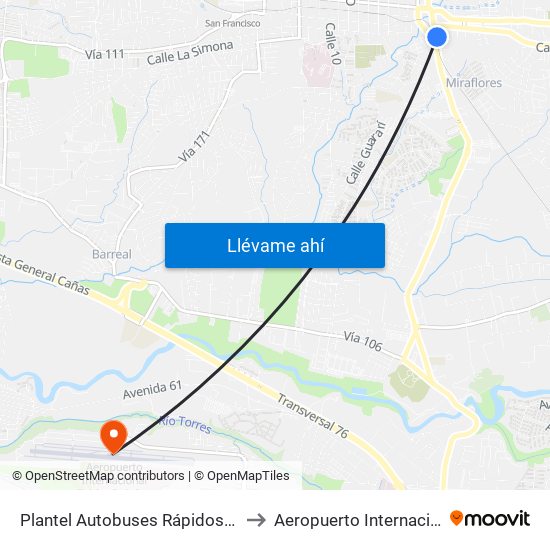 Plantel Autobuses Rápidos Heredianos, Pirro Heredia to Aeropuerto Internacional Tobías Bolaños map