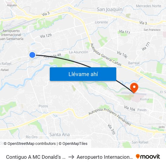 Contiguo A MC Donald's San Antonio, Belén to Aeropuerto Internacional Tobías Bolaños map