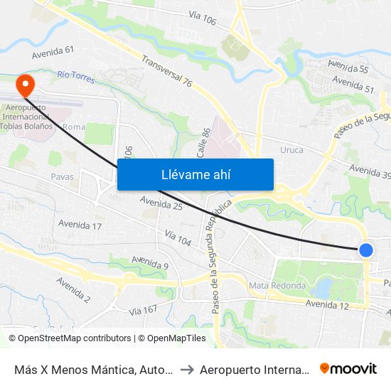 Más X Menos Mántica, Autopista General Cañas San José to Aeropuerto Internacional Tobías Bolaños map