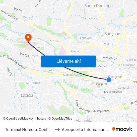 Terminal Heredia, Contiguo A Súper Fácil to Aeropuerto Internacional Tobías Bolaños map
