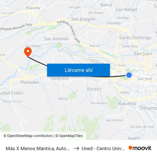 Más X Menos Mántica, Autopista General Cañas San José to Uned - Centro Universitario La Reforma map