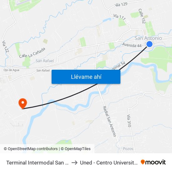 Terminal Intermodal San Antonio De Belén to Uned - Centro Universitario La Reforma map