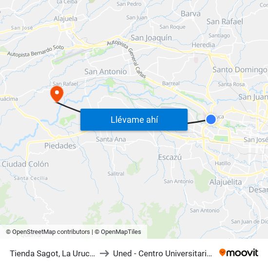 Tienda Sagot, La Uruca San José to Uned - Centro Universitario La Reforma map