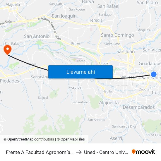Frente A Facultad Agronomía Campus Ucr, Montes De Oca to Uned - Centro Universitario La Reforma map