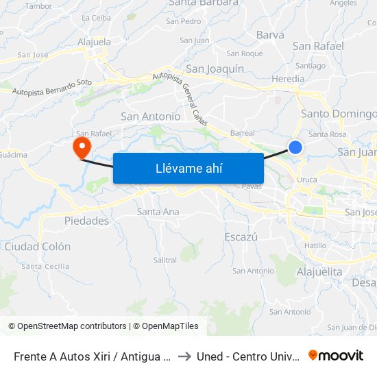 Frente A Autos Xiri / Antigua Peugeot, La Valencia Heredia to Uned - Centro Universitario La Reforma map