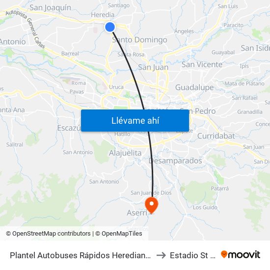 Plantel Autobuses Rápidos Heredianos, Pirro Heredia to Estadio St Center map