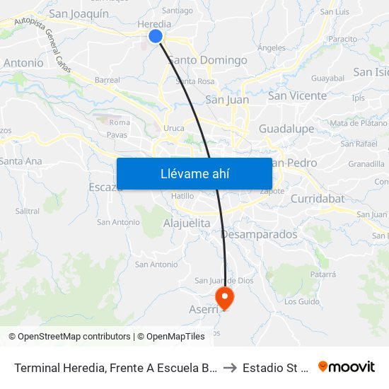 Terminal Heredia, Frente A Escuela Braulio Morales to Estadio St Center map