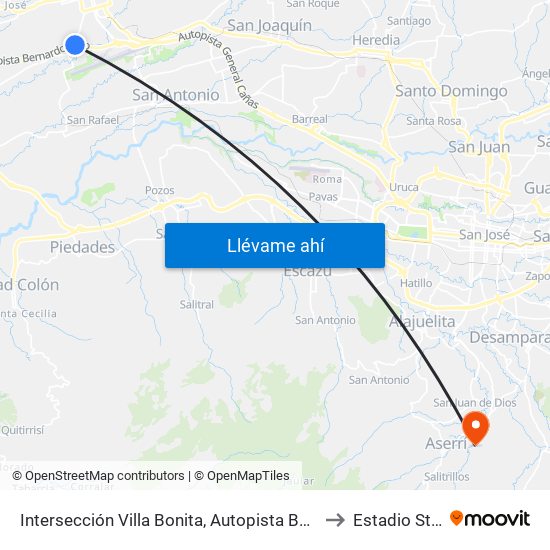 Intersección Villa Bonita, Autopista Bernardo Soto Alajuela to Estadio St Center map