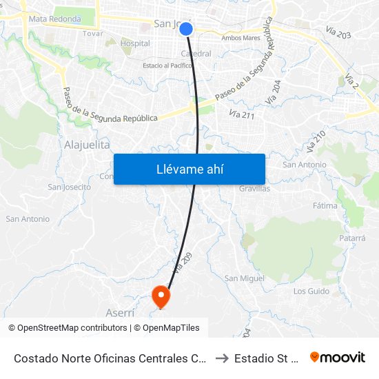 Costado Norte Oficinas Centrales Ccss, San José to Estadio St Center map