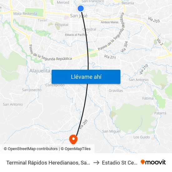 Terminal Rápidos Heredianaos, San José to Estadio St Center map