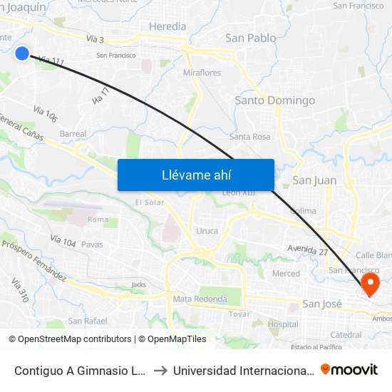 Contiguo A Gimnasio La Aurora, Heredia to Universidad Internacional De Las Américas map