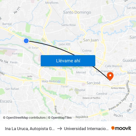 Ina La Uruca, Autopista General Cañas San José to Universidad Internacional De Las Américas map