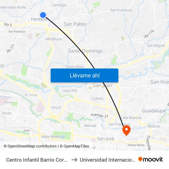 Centro Infantil Barrio Corazón De Jesús, Heredia to Universidad Internacional De Las Américas map