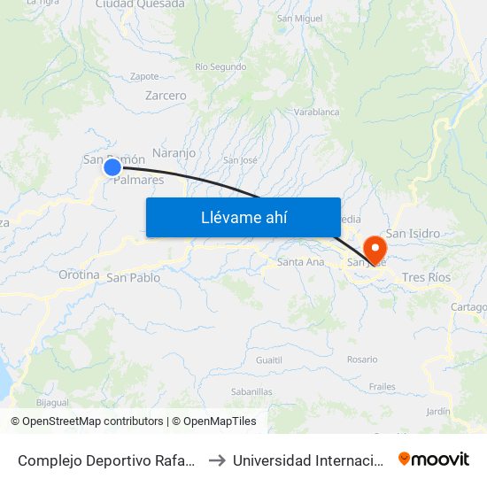 Complejo Deportivo Rafael Rodriguez, San Ramón to Universidad Internacional De Las Américas map