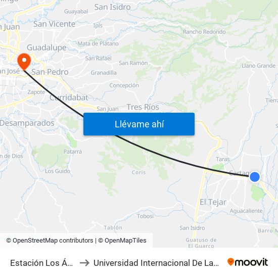 Estación Los Ángeles to Universidad Internacional De Las Américas map