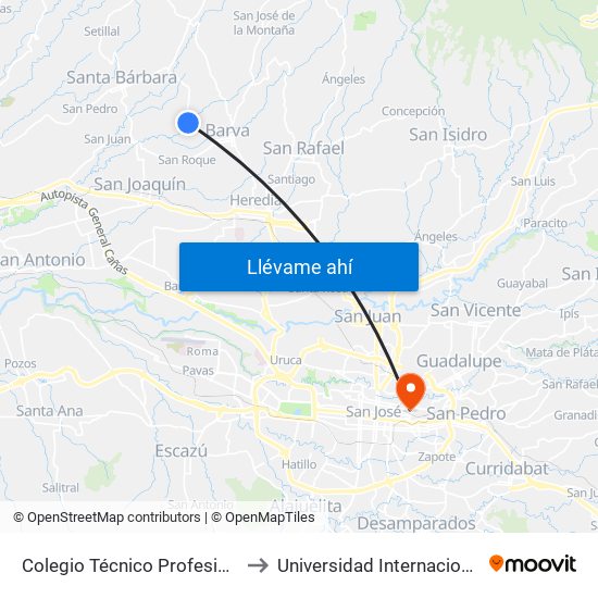 Colegio Técnico Profesional San Pedro, Barva to Universidad Internacional De Las Américas map
