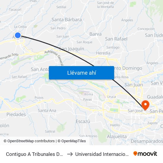 Contiguo A Tribunales De Justicia De Alajuela to Universidad Internacional De Las Américas map