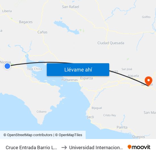 Cruce Entrada Barrio Las Casitas, Nicoya to Universidad Internacional De Las Américas map
