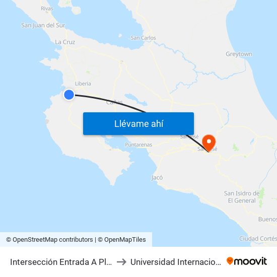 Intersección Entrada A Playas Del Coco, Carrillo to Universidad Internacional De Las Américas map