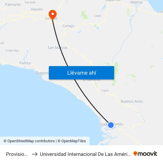 Provisional to Universidad Internacional De Las Américas map