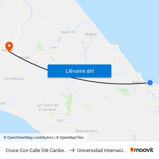 Cruce Con Calle Olé Caribe, Playa Cocles Talamanca to Universidad Internacional De Las Américas map