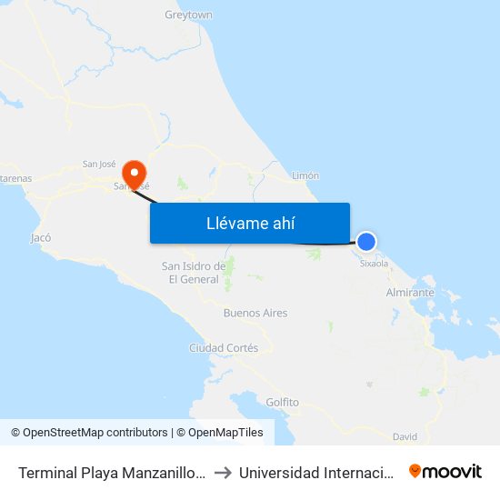 Terminal Playa Manzanillo, Diagonal A Soda Maxis to Universidad Internacional De Las Américas map