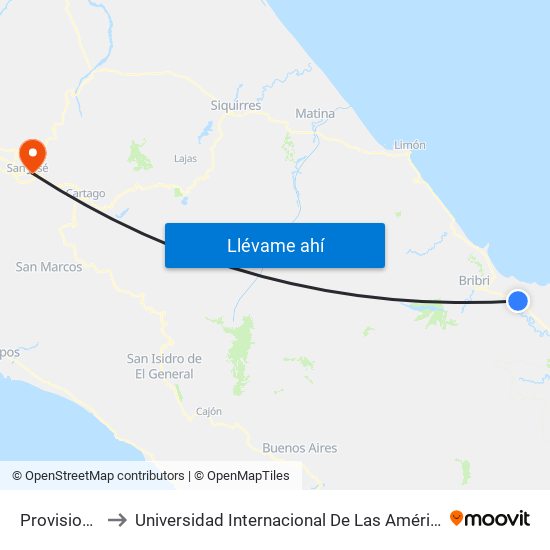 Provisional to Universidad Internacional De Las Américas map