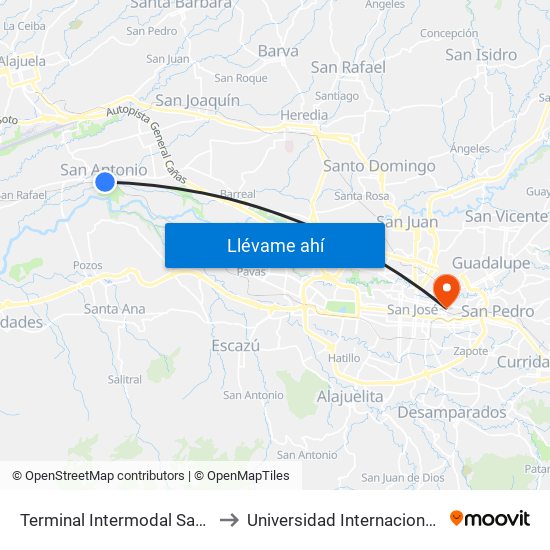 Terminal Intermodal San Antonio De Belén to Universidad Internacional De Las Américas map