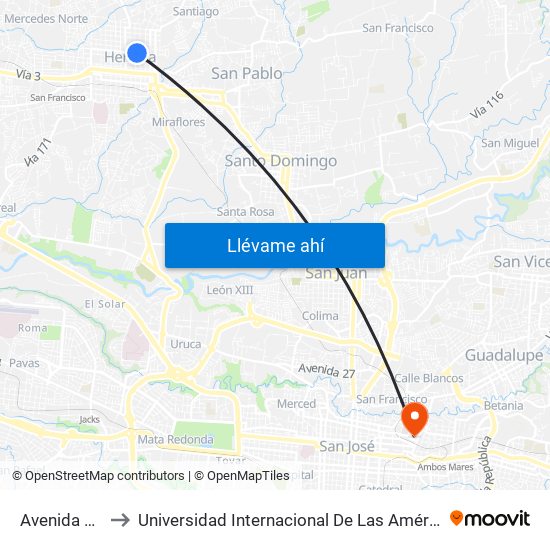 Avenida 3 2 to Universidad Internacional De Las Américas map