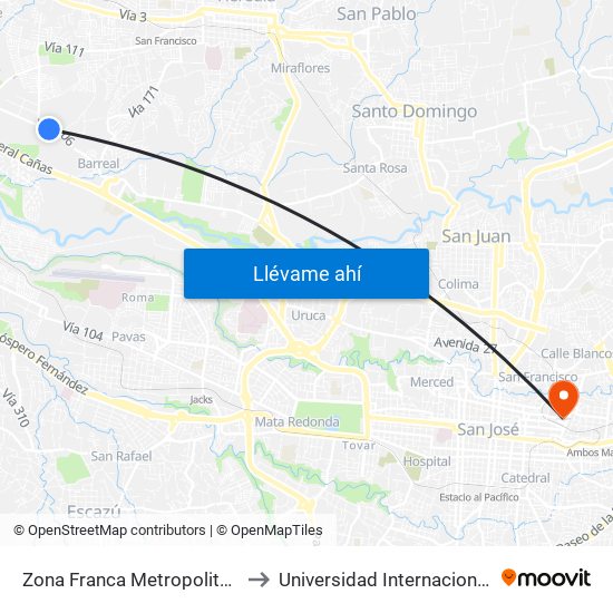 Zona Franca Metropolitana, Barreal Heredia to Universidad Internacional De Las Américas map