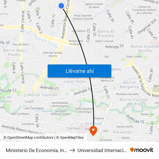 Ministerio De Economía, Industria Y Comercio, Tibás to Universidad Internacional De Las Américas map