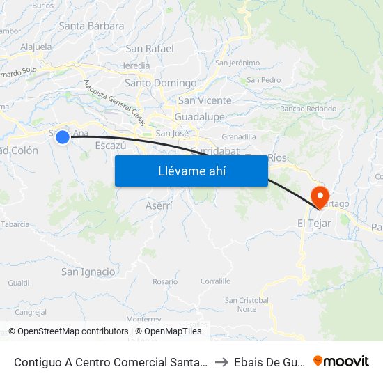 Contiguo A Centro Comercial Santa Ana Town Center to Ebais De Guadalupe map
