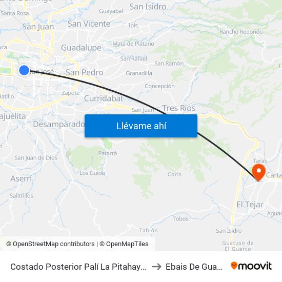 Costado Posterior Palí La Pitahaya, San José to Ebais De Guadalupe map